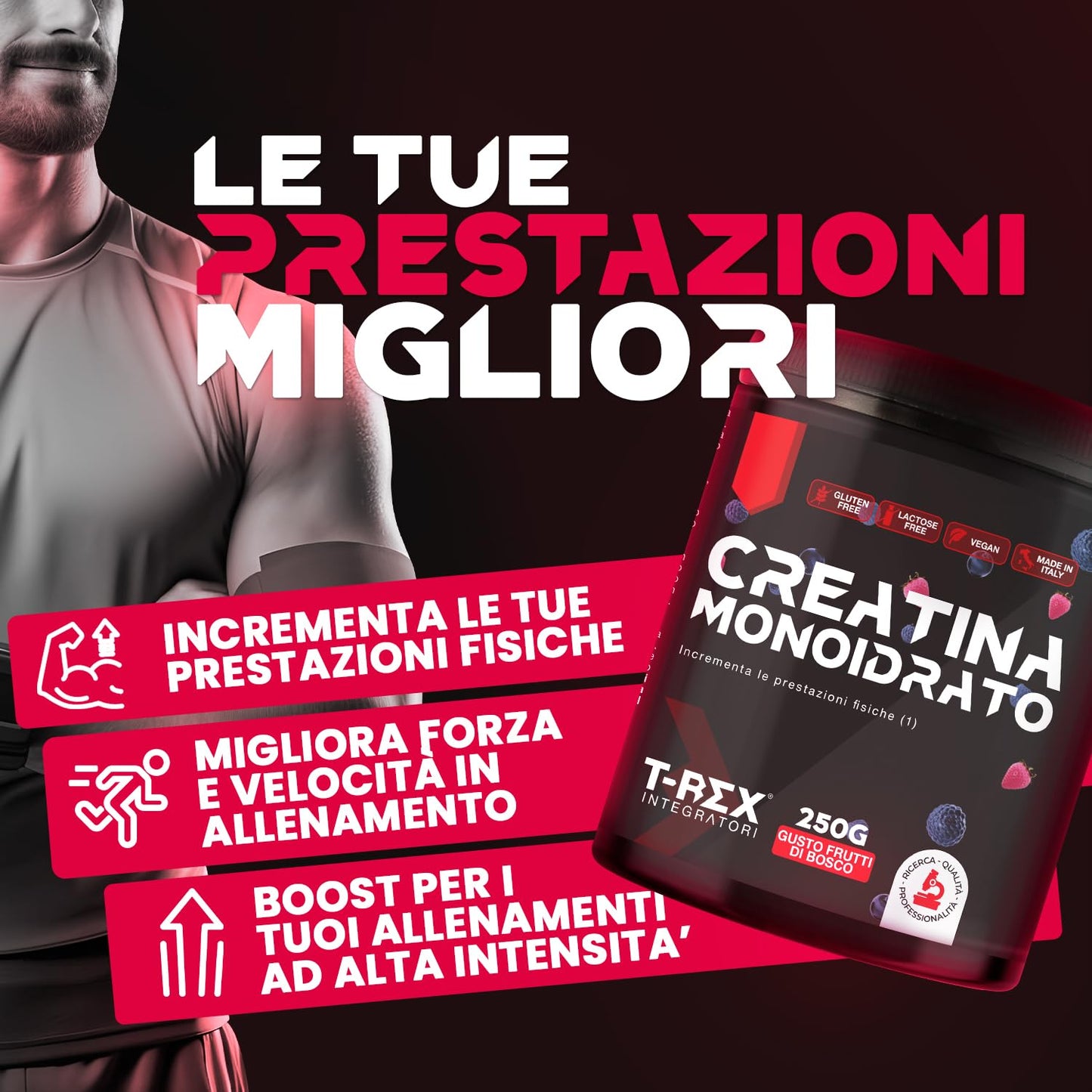 T-Rex Integratori Creatina Micronizzata Monoidrata 100 compresse da 1300mg - Integratore alimentare per massa muscolare e boost energetico pre workout