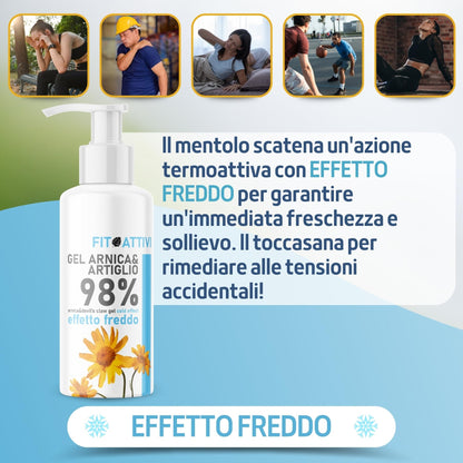 Arnica Gel Forte 550 ml, Arnica per Cavalli Uso Umano Effetto Freddo 98% con Artiglio del Diavolo Vitamina E Canfora per Massaggi Locali 100% BIO e Made in Italy - FITOATTIVI