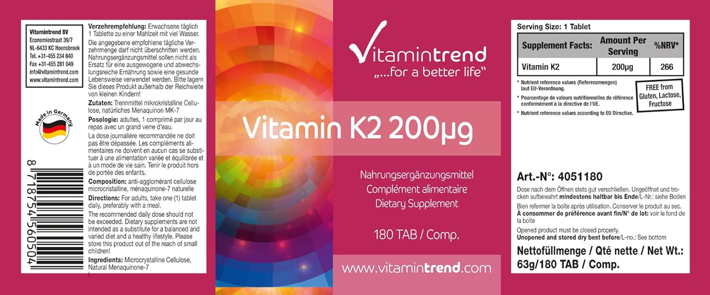 Vitamina K1 200µg - 180 Compresse PER 6 MESI! - vegano - da natto | Vitamintrend®