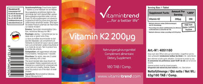 Vitamina K1 200µg - 180 Compresse PER 6 MESI! - vegano - da natto | Vitamintrend®