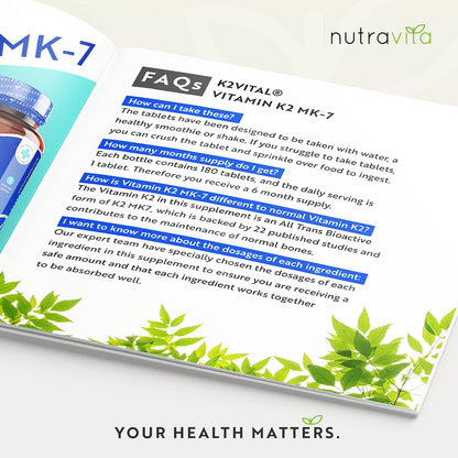 Vitamina K2 MK-7 200mcg - 180 micro compresse vegane (non capsule) – Mantiene le ossa forti - Con Menachinone MK7 ad alta resistenza (K2 Vital®) - Forma bioattiva non sintetica - Prodotto da Nutravita