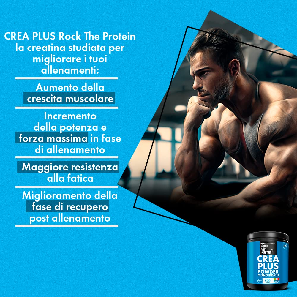 CREATINA Monoidrata Polvere 500g Rock The Protein® Creatina In Polvere Performance, Forza, Aumento Massa Muscolare, Mass Gainer Creatine Monohydrate Ad Alta Biodisponibilità, Integratori Palestra