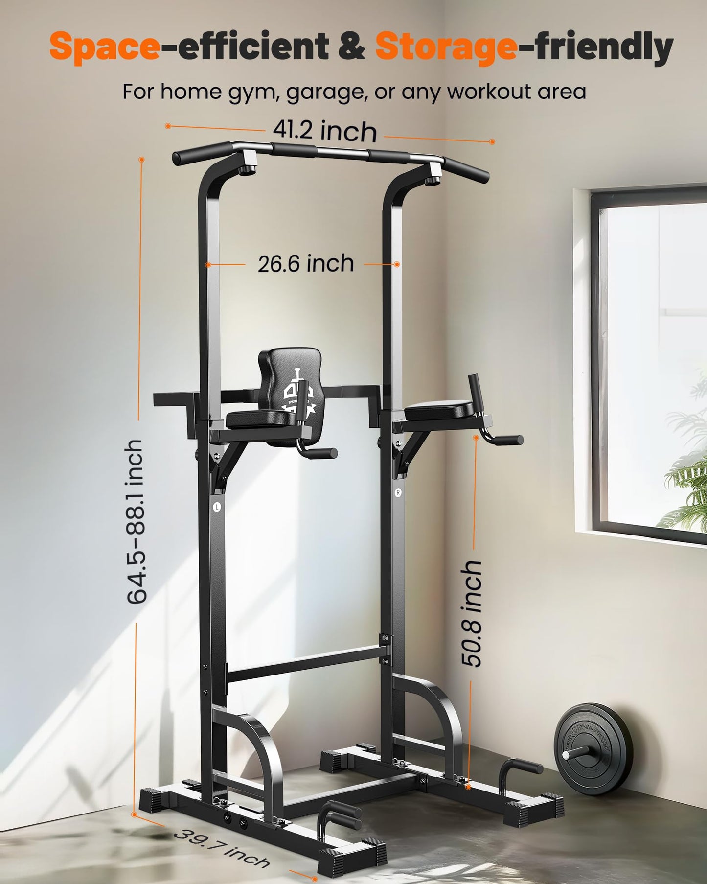 Sportsroyals Power Tower Dip Station Barra per trazioni per Palestra a casa, Attrezzatura per Allenamento della Forza, 204 kg.