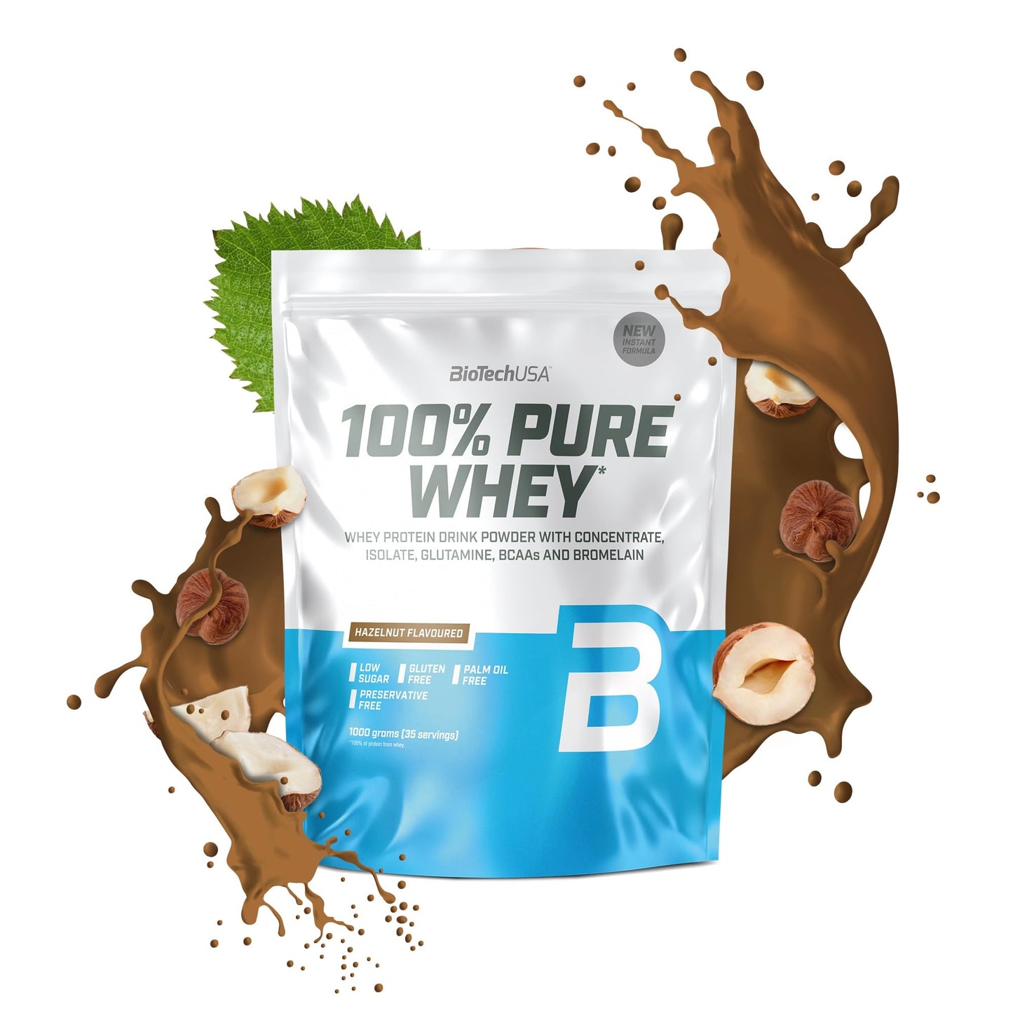 BioTechUSA 100% Pure Whey Complesso proteico del siero di latte con bromelina, aminoacidi, senza zuccheri aggiunti, senza olio di palma e con edulcorante, 1 kg, Cioccolato