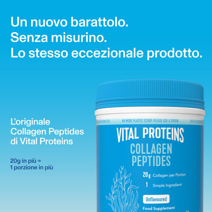 Vital Proteins Collagen Peptides integratore alimentare a base di collagene, inodore e insapore, per il benessere di pelle, capelli e unghie, senza glutine, 20g di collagene per porzione, 587g