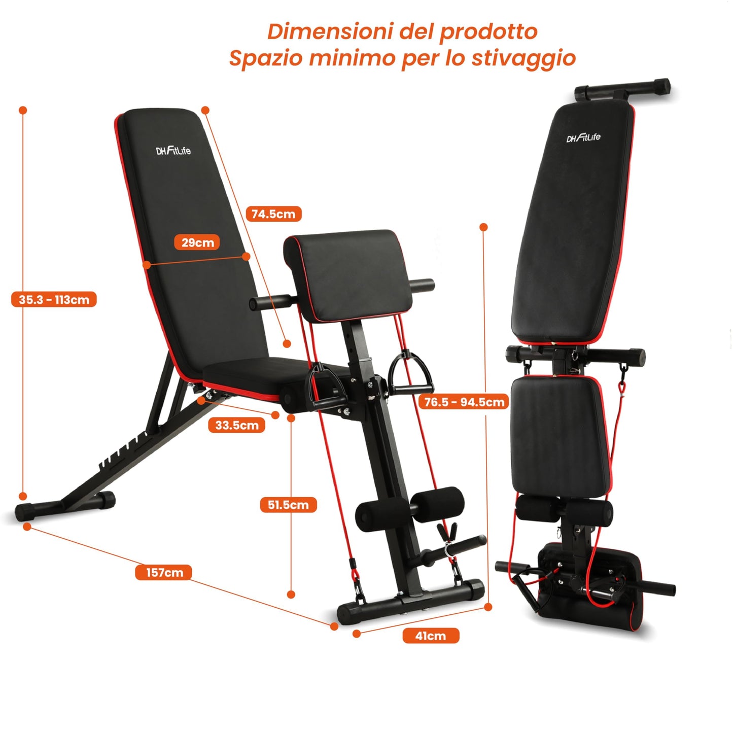 DH FitLife Panca Pesi pieghevole regolabile, panca inclinabile e panca piana, allenamento lombare e addominali, Panca da allenamento multifunzionale per fitness e allenamento della forza