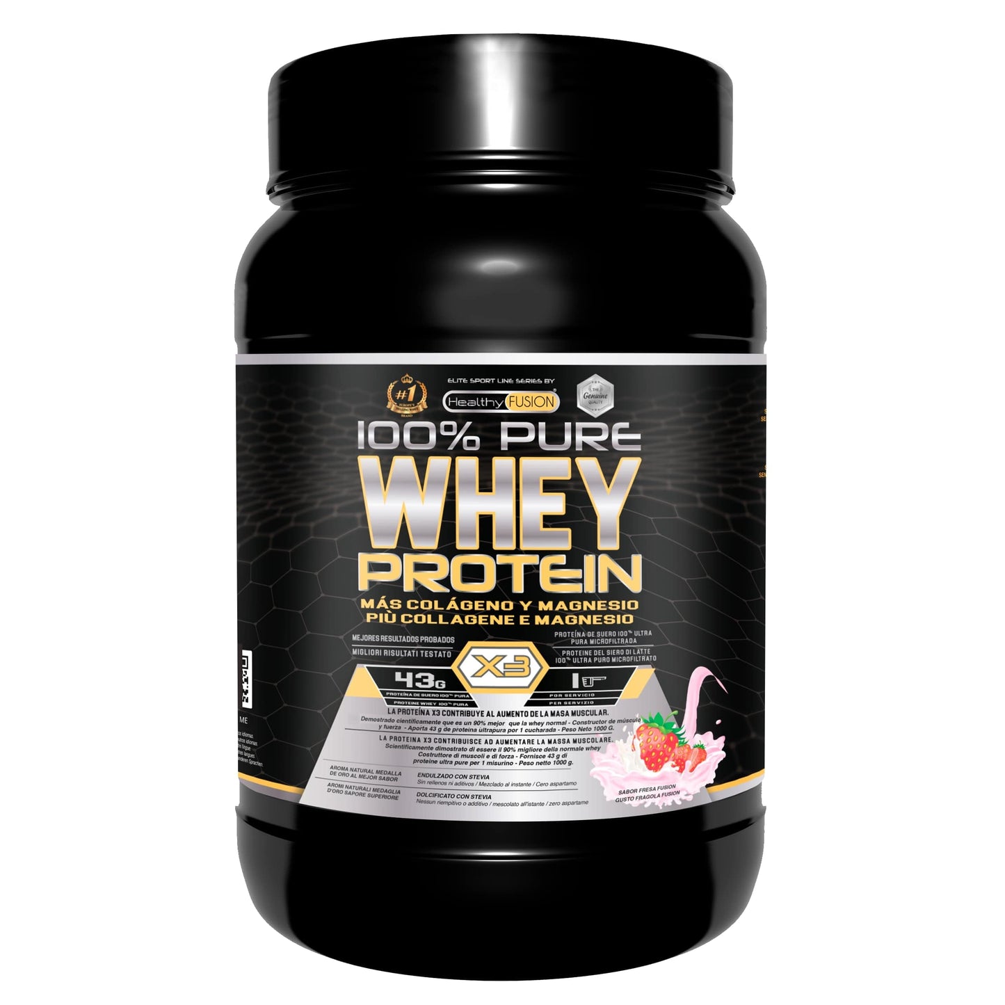 Healthy FUSION Whey protein 100% pura | Proteine whey + collagene + magnesio | Proteine del siero di latte isolate per lo sviluppo muscolare | Massa muscolare pulita | 1000 g (Cioccolato)