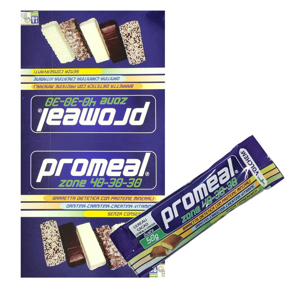 Volchem Promeal Zone 40-30-30, Barretta Proteico-Energetica con Ripartizione di Carboidrati-Proteine-Grassi (40-30-30), Senza Grassi Idrogenati, Scatola da 24 Barrette, Gusto Menta, 1200 g