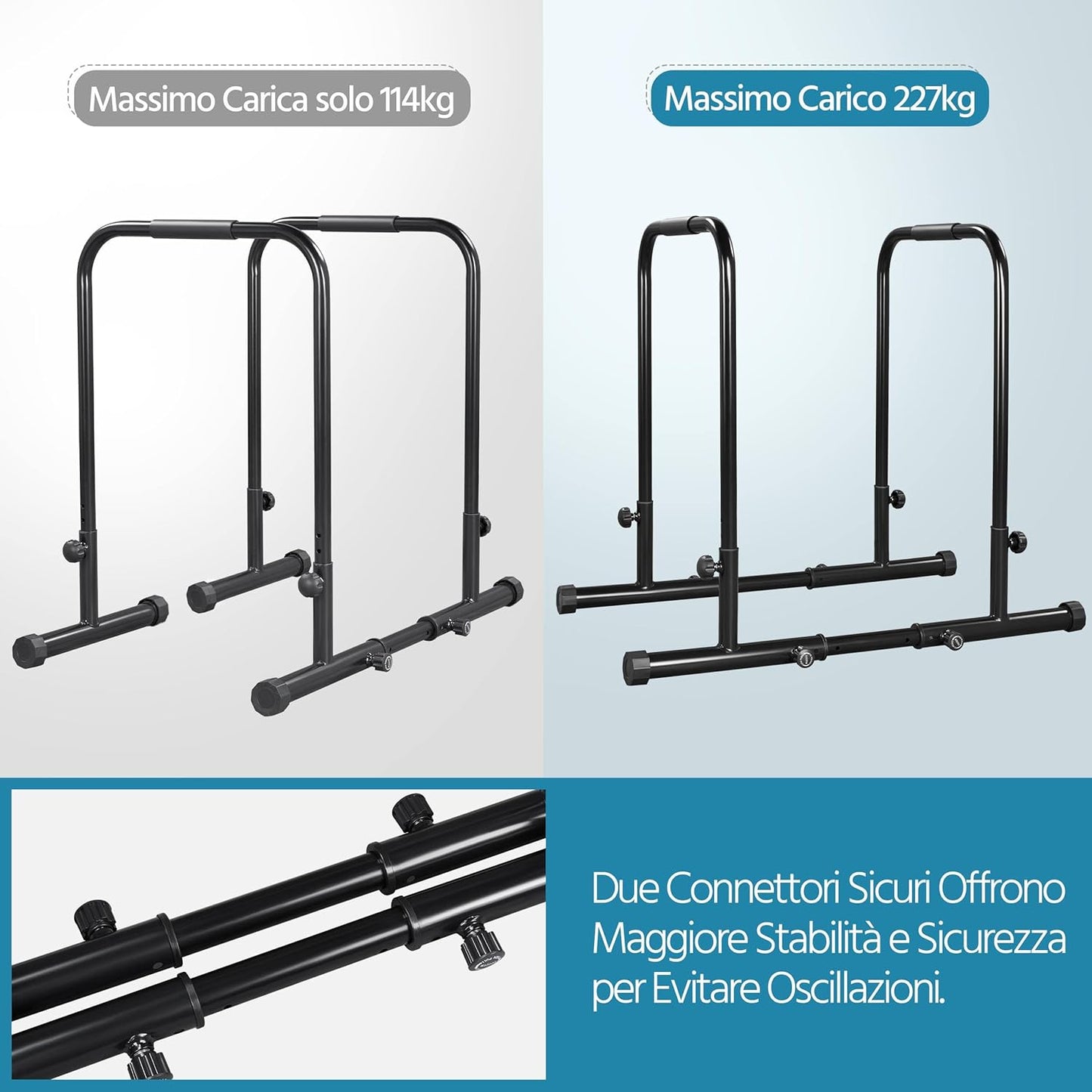 Yaheetech Dip Barre Parallele Fitness Dip Bar Stand Station Regolabile per Calisthenics/Stretching/Addominali in Acciaio Nero