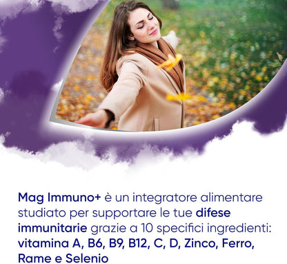 Mag Immuno+ Difese Immunitarie, Integratore Alimentare con Vitamine e Minerali per Supportare le Difese Immunitarie, con Magnesio Contro Stanchezza e Affaticamento, 30 Compresse