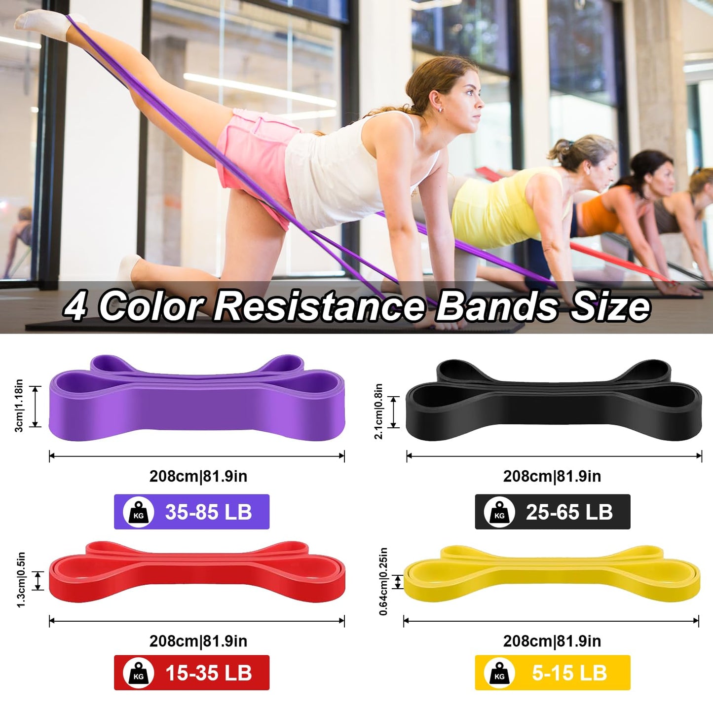 WuGU Bande Elastici Fitness, 4 Pezzi Loop Bands, Banda Elastica di Resistenza per Pull-Up, Resistente Fitness per Stretching, Allenamenti di Resistenza, Potenziamento Muscolare