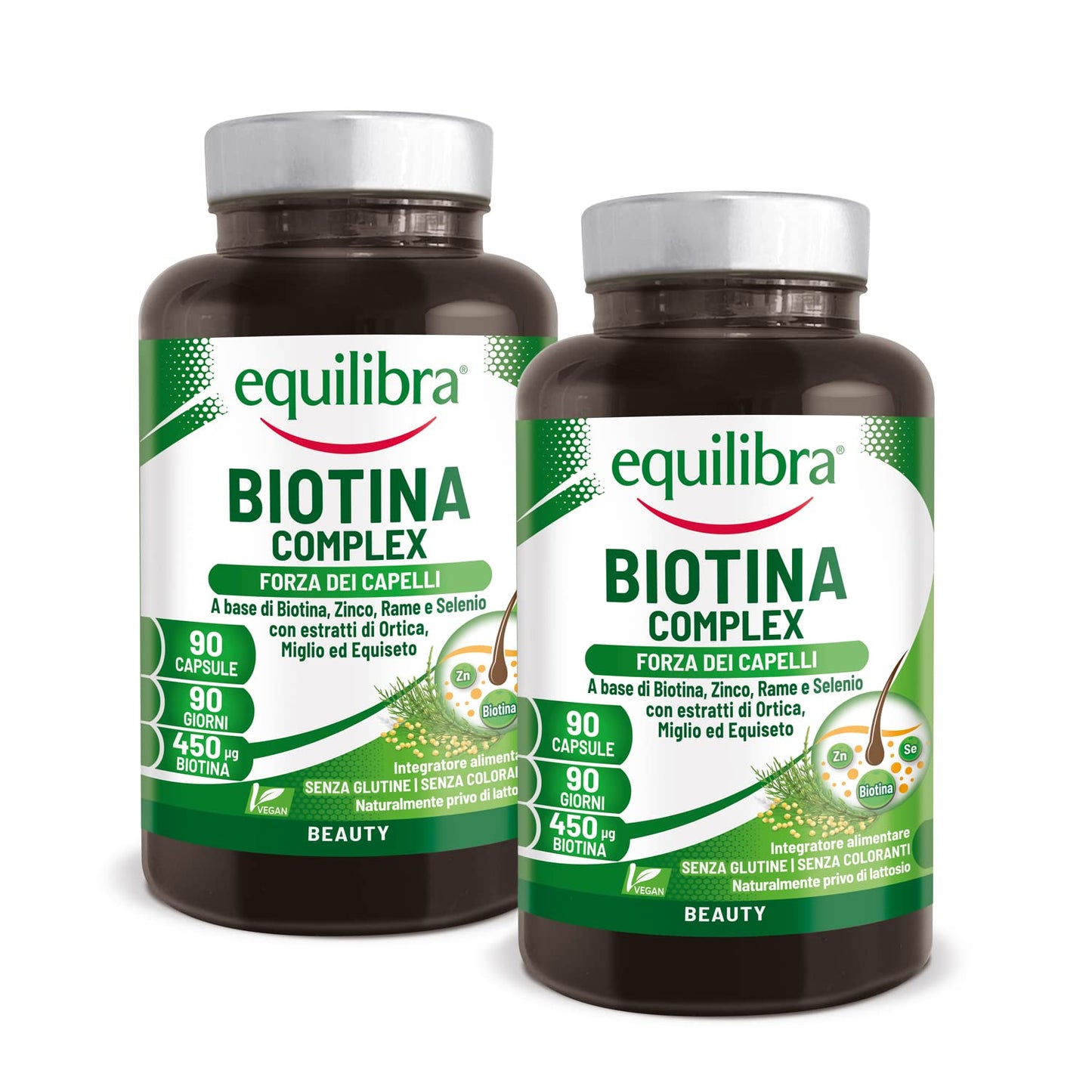 equilibra Integratori Alimentari, Biotina Complex, Benessere di Capelli e Unghie, Integratore Altodosato a Base di Biotina, Zinco, Rame, Selenio, Estratti di Ortica, Miglio, Equiseto, 90 Capsule