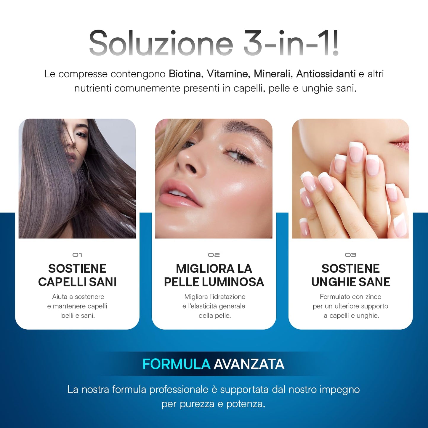 Integratori Per Capelli Biotina Crescita Veloce Pelle Unghie Donna Uomo Anticaduta con Zinco Selenio Vitamina B12 Alta Concentrazione Made in Italy 180 Compresse Confezione Smart