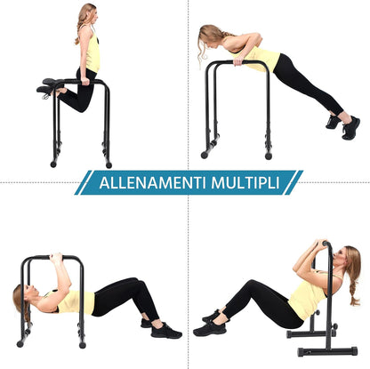 Yaheetech Dip Barre Parallele Fitness Dip Bar Stand Station Regolabile per Calisthenics/Stretching/Addominali in Acciaio Nero