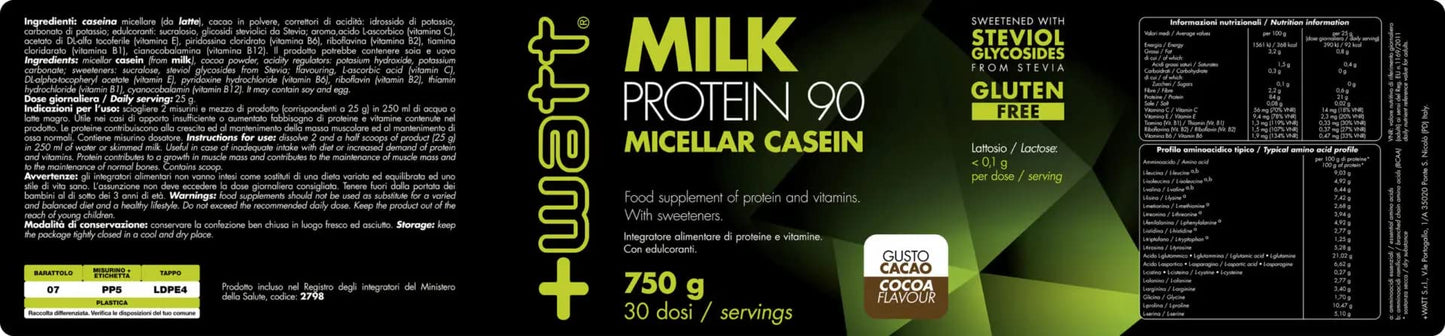 Milk Protein 90 - Proteina a Lento Assorbimento- Formato: 750 g - Gusto: Cacao