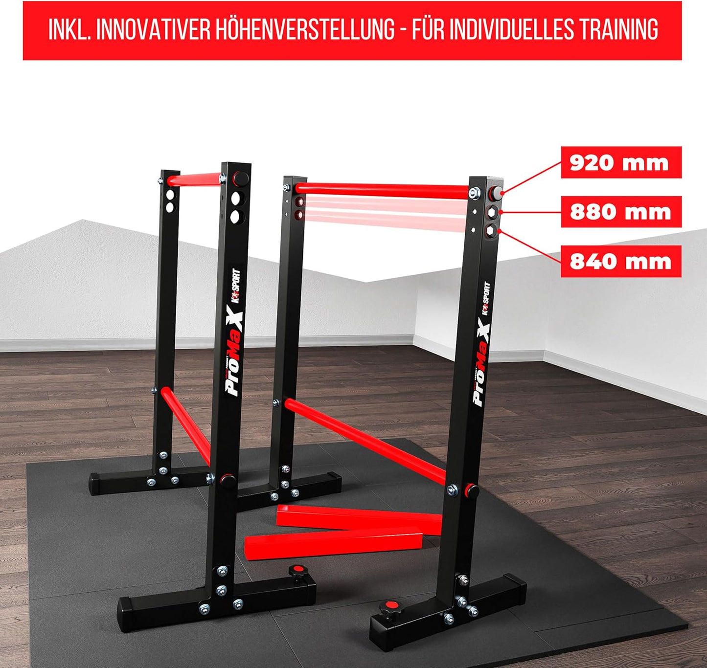 K-Sport: Parallele calisthenics Dip bar con una capacità di carico fino a 290kg I Attrezzi fitness professionali per la casa, E-Book incluso