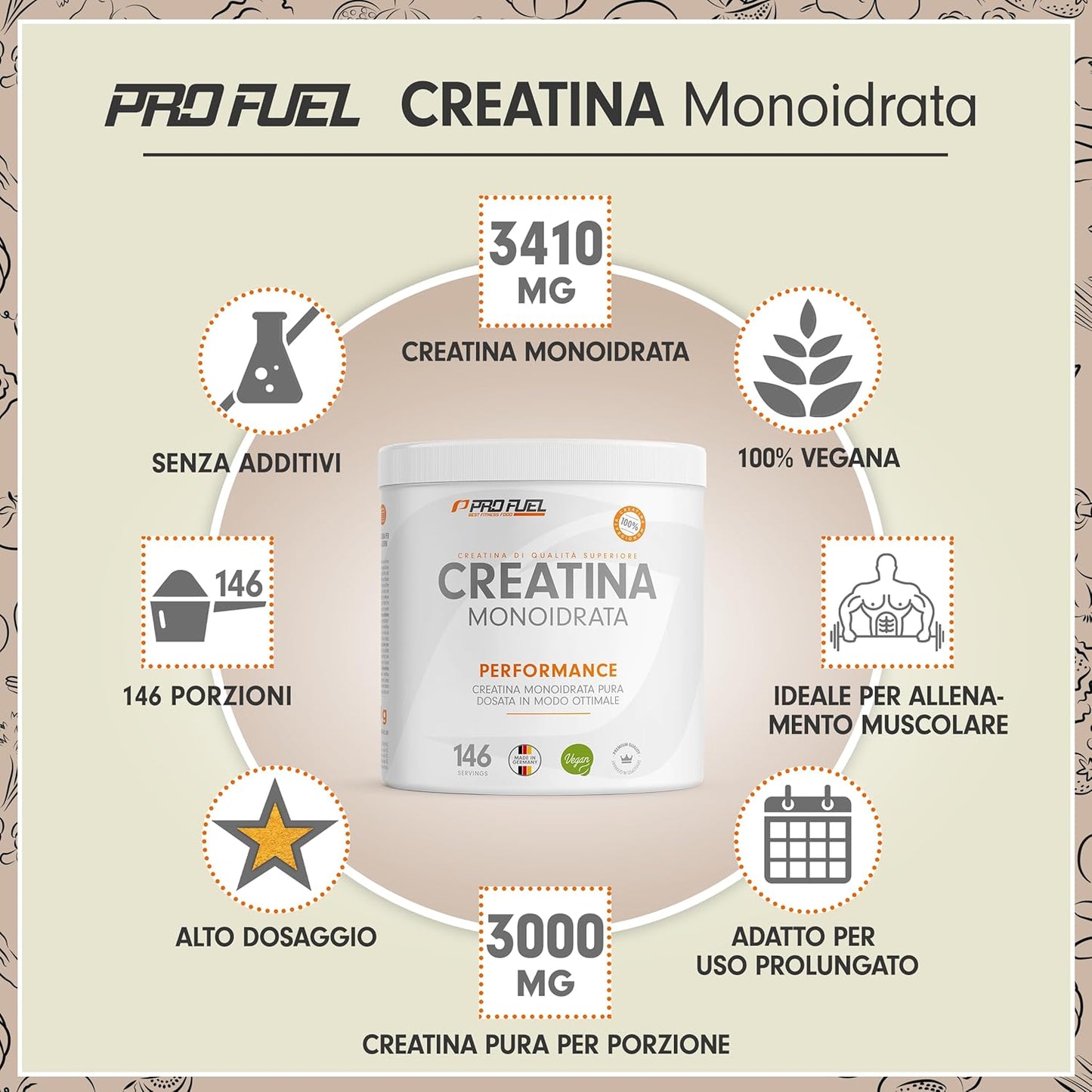 Creatina monoidrata polvere 500g - Creatina monoidrato micronizzata ad alto dosaggio - Creatina pura in polvere senza additivi, 100% vegana - testata in laboratorio, con certificato - per 146 giorni