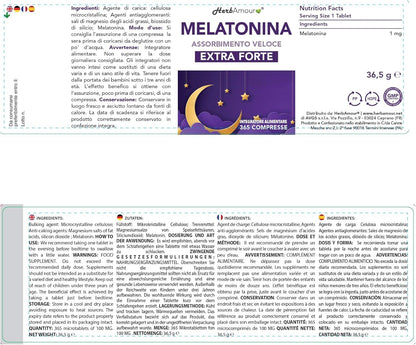 HerbAmour MELATONINA PURA EXTRA FORTE | Integratore I 365 Compresse