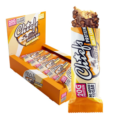 Chiefs® Protein Bar con 20g di proteine e 211kcal • Barretta proteica a basso contenuto di zucchero con molte proteine • 12 x 55g (Crispy Cookie)