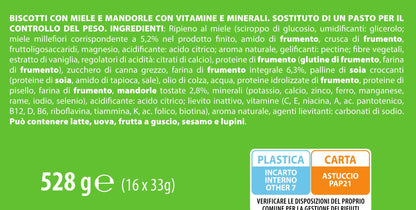 Pesoforma 16 Biscotti, Miele e Mandorle, con Farina integrale, per Rimettersi in Forma con Gusto, solo 238 Calorie, 8 Pasti Sostitutivi