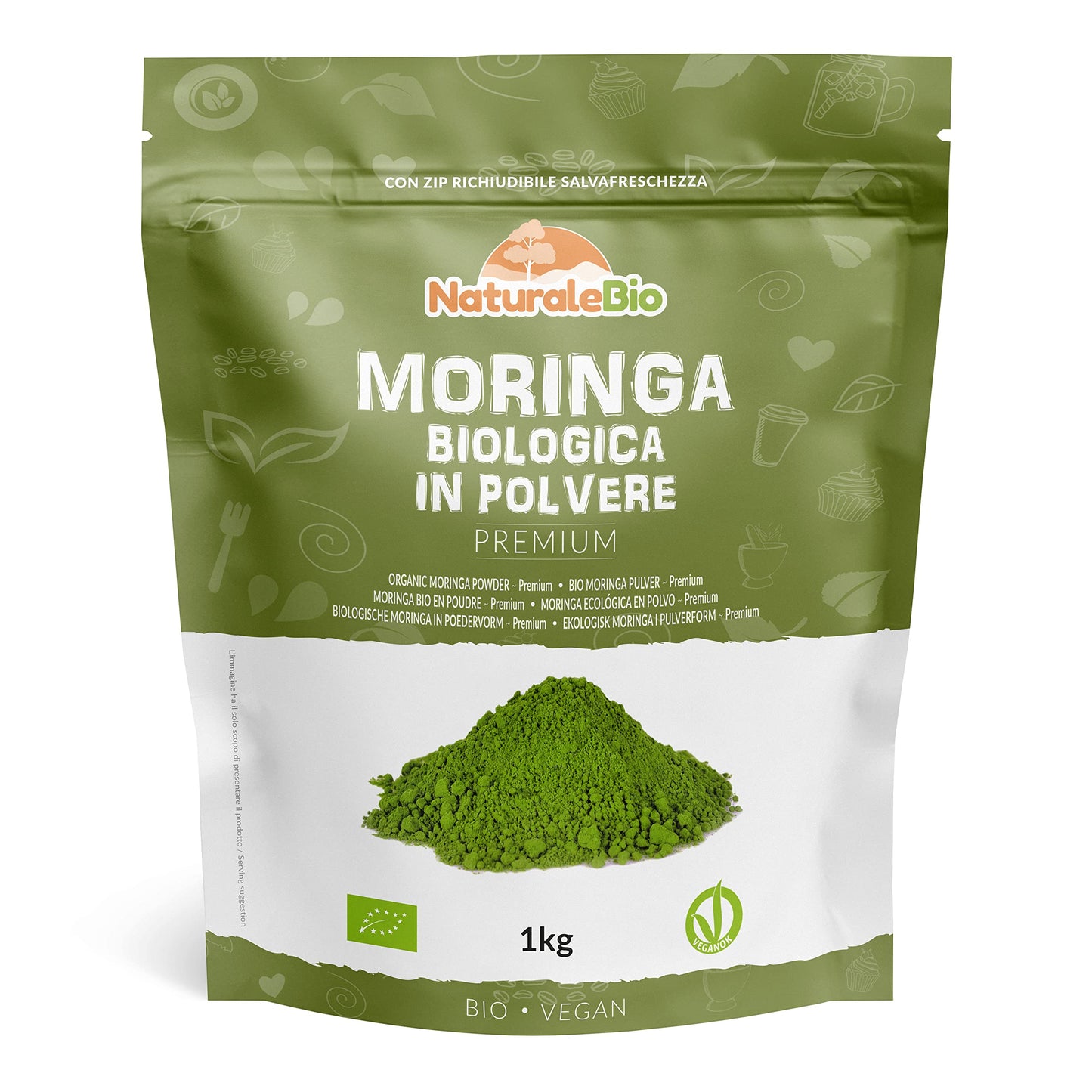 Moringa Oleifera Bio in Polvere - Qualità Premium - 400g. Biologica, Naturale e Pura. Foglie Raccolte dalla Pianta di Moringa Oleifera. NaturaleBio