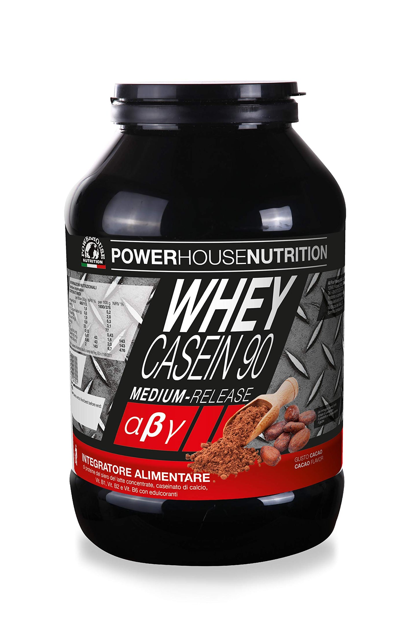 PowerHouse Nutrition WHEY CASEIN 90 Integratore Alimentare a Base di Proteine del Siero e Calcio Caseinato per Definizione Muscolare, Gusto Cacao (1 Kg)