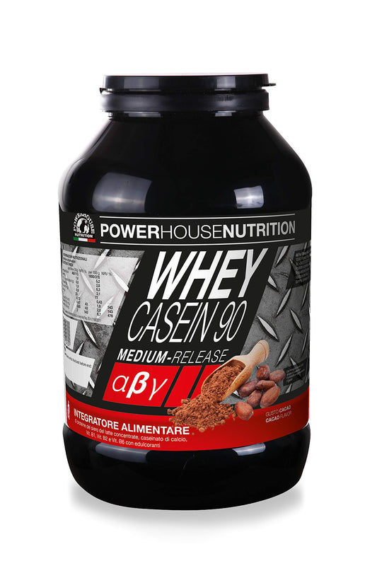 PowerHouse Nutrition WHEY CASEIN 90 Integratore Alimentare a Base di Proteine del Siero e Calcio Caseinato per Definizione Muscolare, Gusto Cacao (1 Kg)