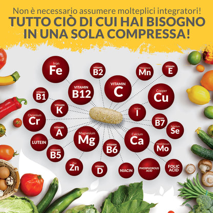 Multivitaminico Completo - 365 Compresse (1 Anno di Scorta) - 25 Vitamine e Minerali per Uomo e Donna - Adatto ai Vegetariani - Integratore Nu U Nutrition