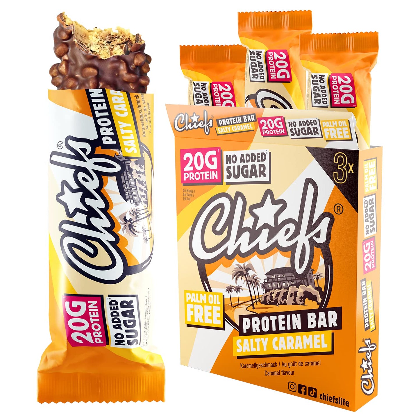 Chiefs® Protein Bar con 20g di proteine e 211kcal • Barretta proteica a basso contenuto di zucchero con molte proteine • 12 x 55g (Crispy Cookie)