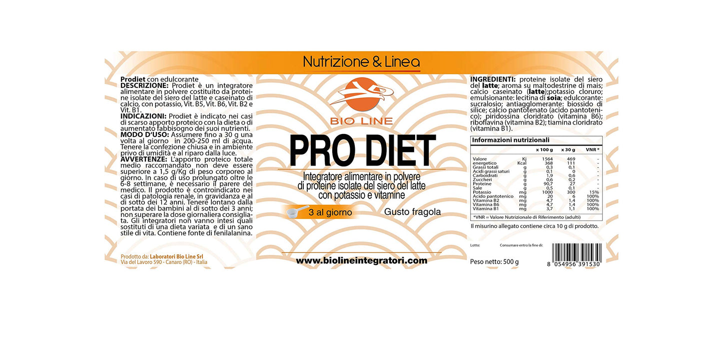 PRODIET - Integratore alimentare di proteine isolate del siero del latte e calcio caseinato con potassio e vitamine, 500 g (Gusto Vaniglia, 500 grammi)