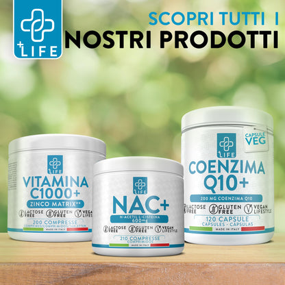 GLUTATIONE Forte 240 Compresse PiuLife® Con Vitamina C, NAC n-acetil-cisteina E Cardo Mariano Fegato, Integratore Glutatione 250 mg, Glutatione Ridotto Antiossidante, Sistema Immunitario, Detox