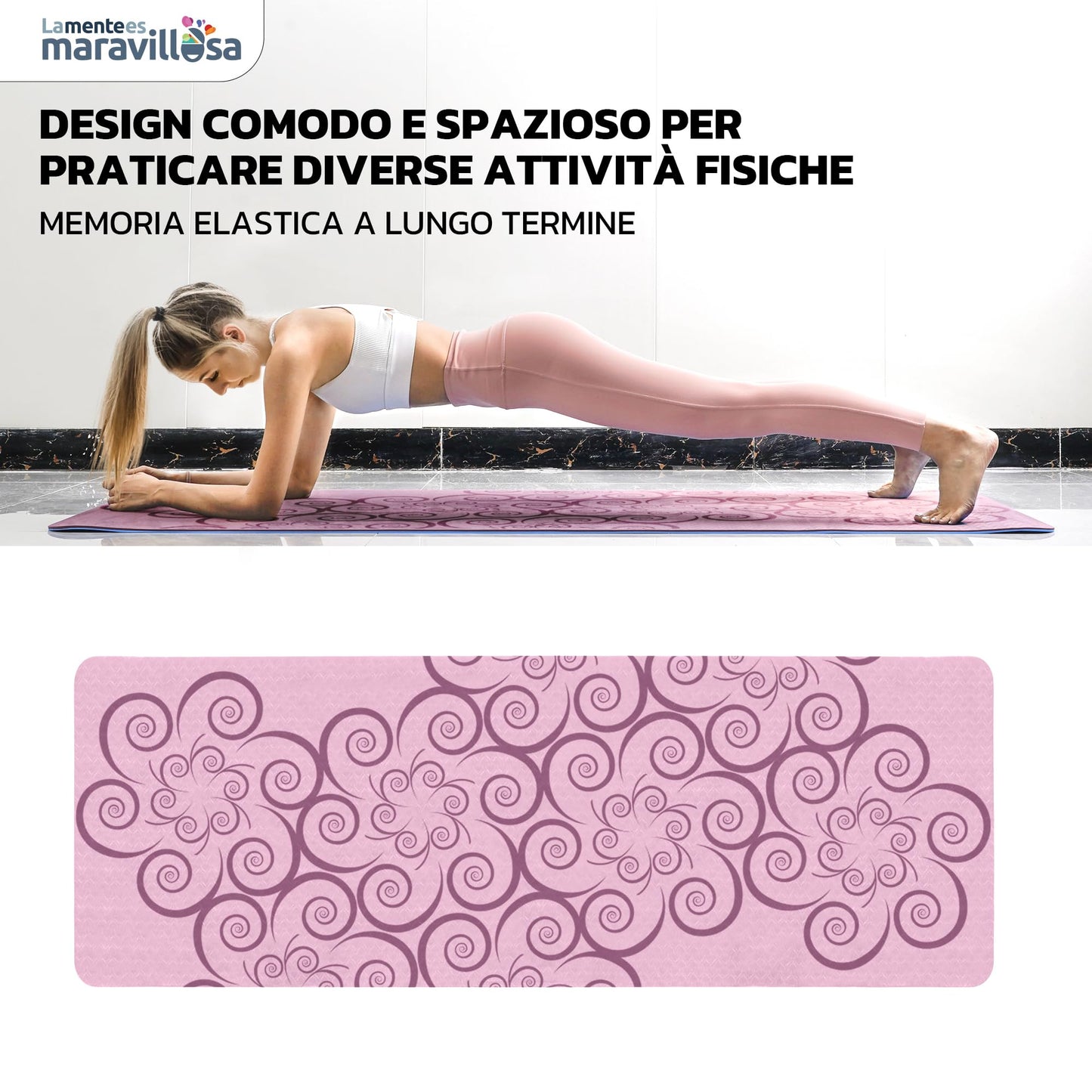 LA MENTE ES MARAVILLOSA - Tappetino per Yoga, Pilates, Fitness o Altri Sport, Tappetino Antiscivolo in TPE con Borsa a Tracolla, Tappetino da Allenamento 183 x 61 cm