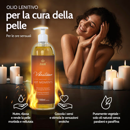 Vibratissimo “Hot Moments”: olio da massaggio riscaldante e lenitivo, 100 ml