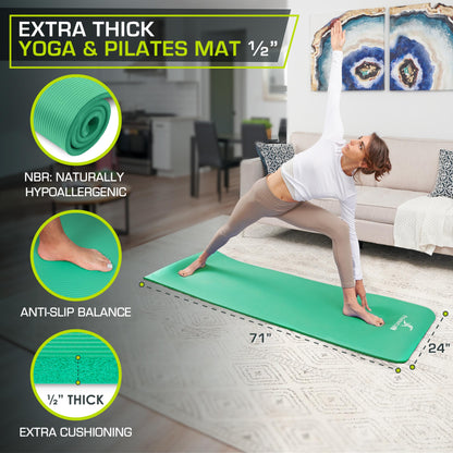 ProsourceFit Extra Thick Yoga and Pilates Mat ½” (13mm) or 1" (25mm), 71-inch Long High Density Exercise Mat with Comfort Foam and Carrying Strap