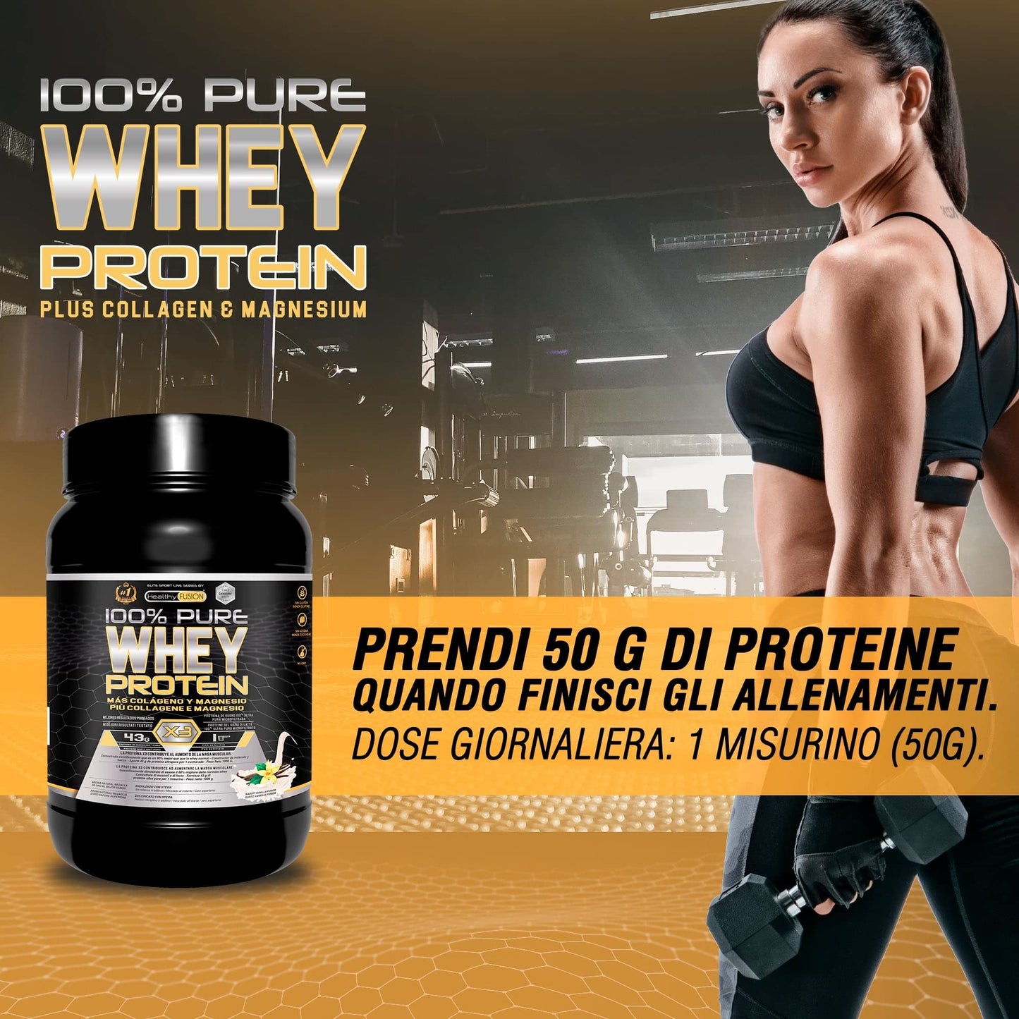 Healthy FUSION Whey protein 100% pura | Proteine whey + collagene + magnesio | Proteine del siero di latte isolate per lo sviluppo muscolare | Massa muscolare pulita | 1000 g (Cioccolato)