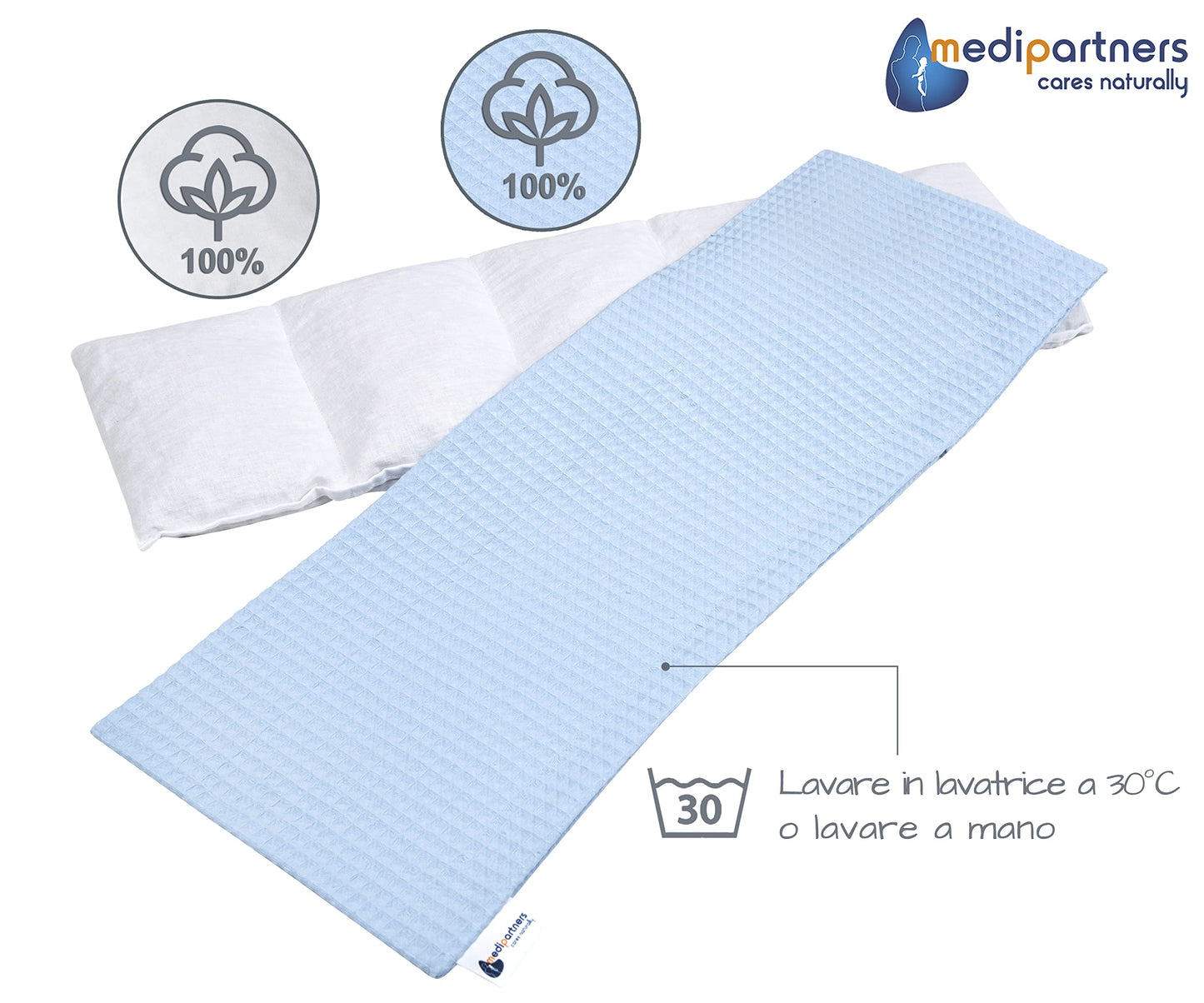 Medi Partners Cuscino Termico noccioli ciliegio 60x20cm 800g 100% Cotone 5 Camere Grande Terapia del freddo Federa sfoderabile (Stelle)