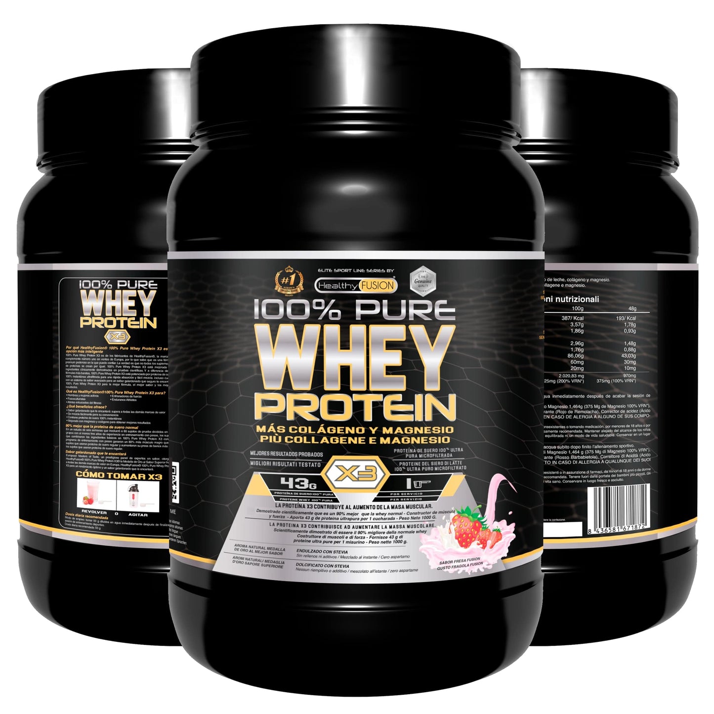 Healthy FUSION Whey protein 100% pura | Proteine whey + collagene + magnesio | Proteine del siero di latte isolate per lo sviluppo muscolare | Massa muscolare pulita | 1000 g (Cioccolato)