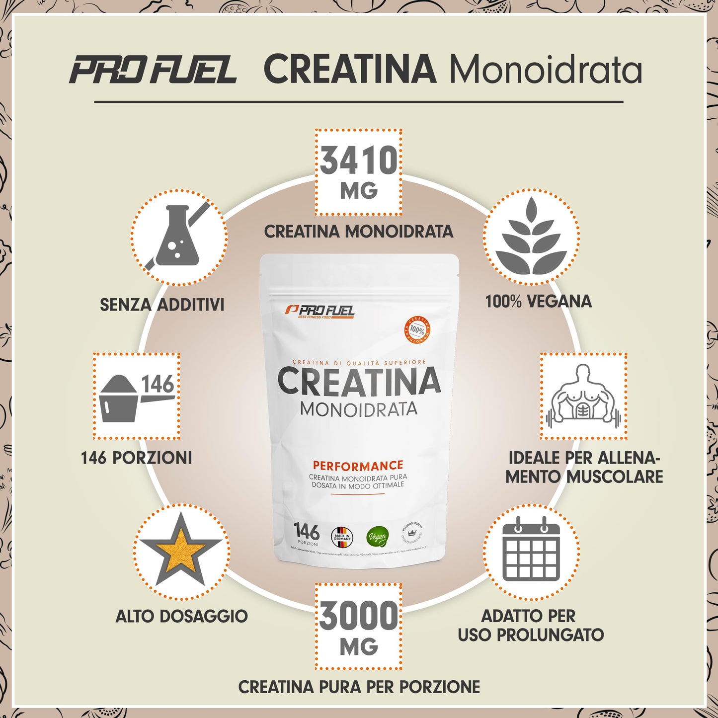 Creatina monoidrata polvere 1kg / 1000g micronizzata ad alto dosaggio, pura senza additivi, 100% vegana