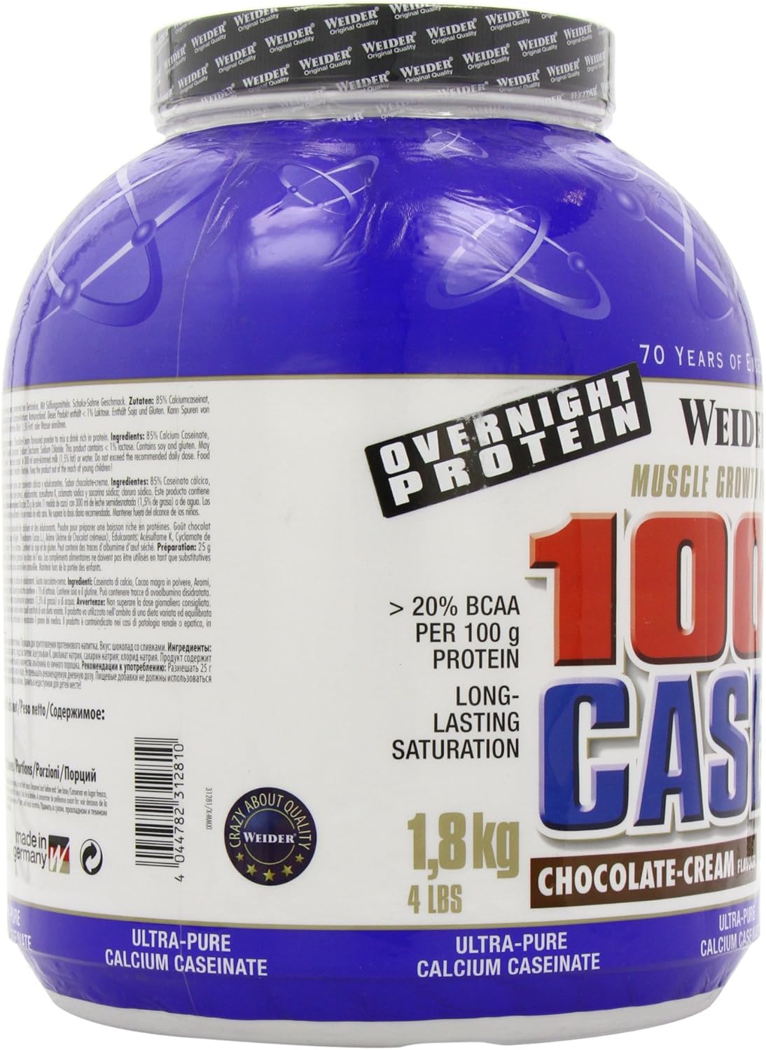 Weider Day & Night Caseina in Polvere Proteica, Crema al Cioccolato, Proteine per la Costruzione Muscolare, Frullato Fitness 1.8 kg