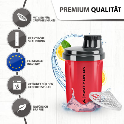 AMITYUNION Shaker per proteine 300 ml Heaven a prova di perdite, senza BPA con setaccio cliccabile e scala per frullati cremosi di siero di latte, shaker per proteine, originale in Fumo nero