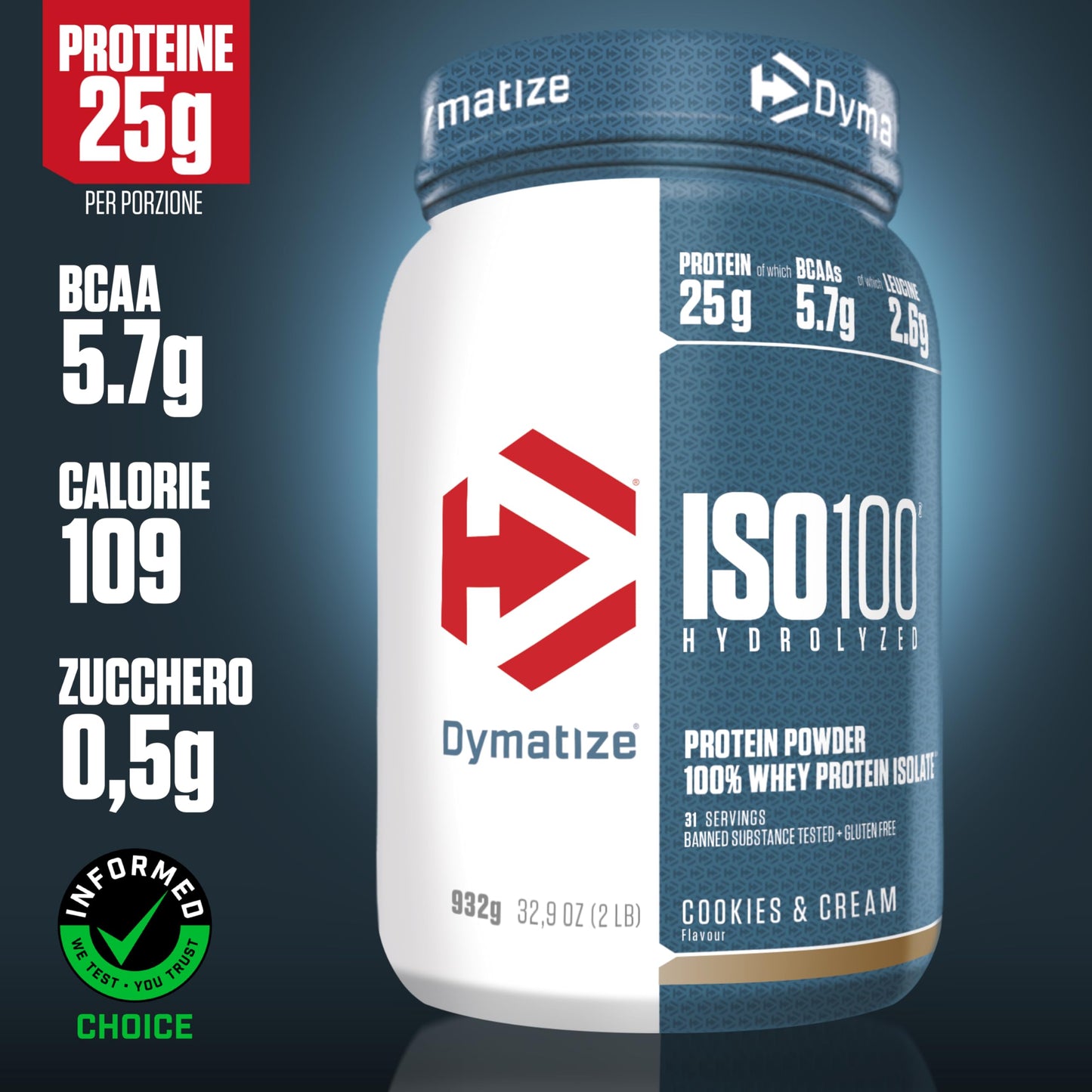 Dymatize ISO 100 Hydrolyzed Gourmet Chocolate 932g - Proteine del siero di latte idrolizzate e isolate in polvere