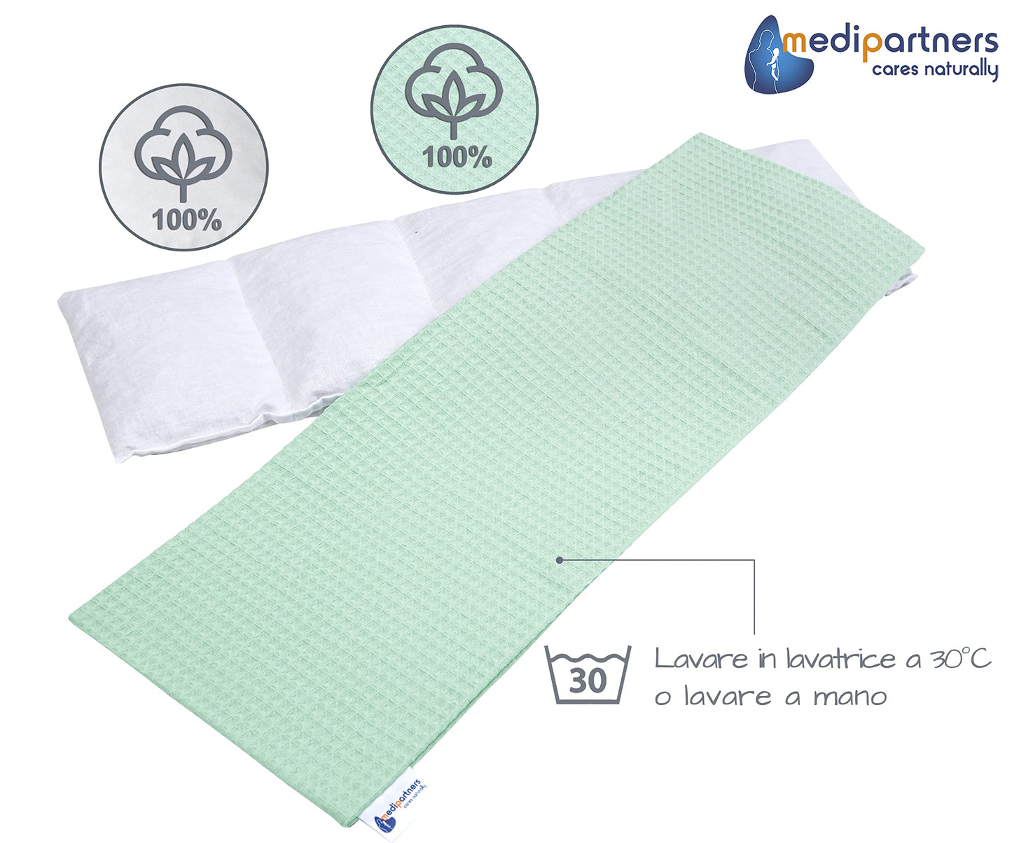 Medi Partners Cuscino Termico noccioli ciliegio 60x20cm 800g 100% Cotone 5 Camere Grande Terapia del freddo Federa sfoderabile (Stelle)