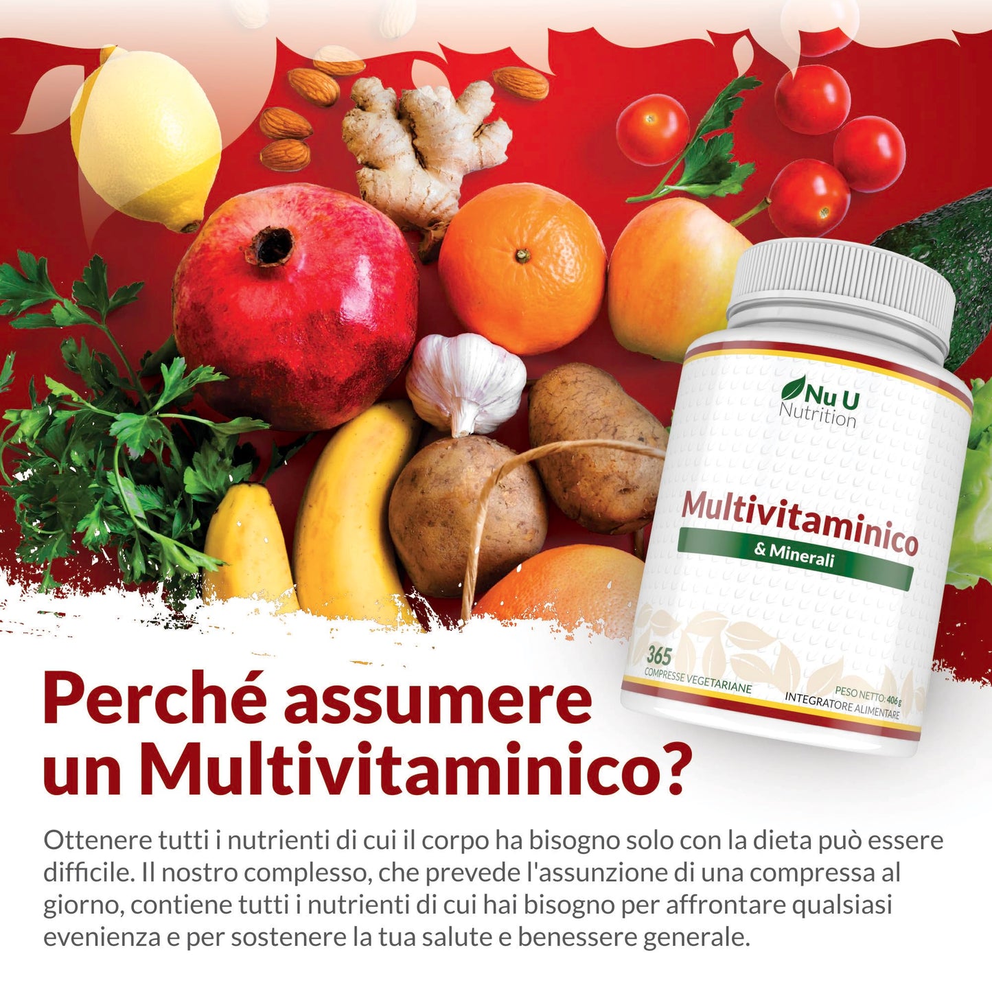 Multivitaminico Completo - 365 Compresse (1 Anno di Scorta) - 25 Vitamine e Minerali per Uomo e Donna - Adatto ai Vegetariani - Integratore Nu U Nutrition