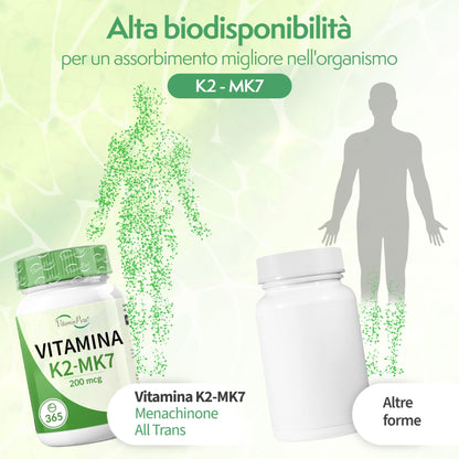 VitaminPure VITAMINA K2 MK-7 200mcg All Trans, 365 Compresse Vegane di Origine Naturale (Natto), Scorta 1 Anno, Vit K2 Menachinone MK-7