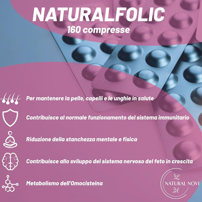 Acido Folico 400 mcg NaturalFolic® |160 compresse | oltre 5 mesi di fornitura | Senza lattosio e Senza Glutine | Gravidanza e Fertilità