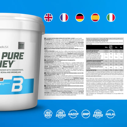 BioTechUSA 100% Pure Whey Complesso proteico del siero di latte con bromelina, aminoacidi, senza zuccheri aggiunti, senza olio di palma e con edulcorante, 1 kg, Cioccolato