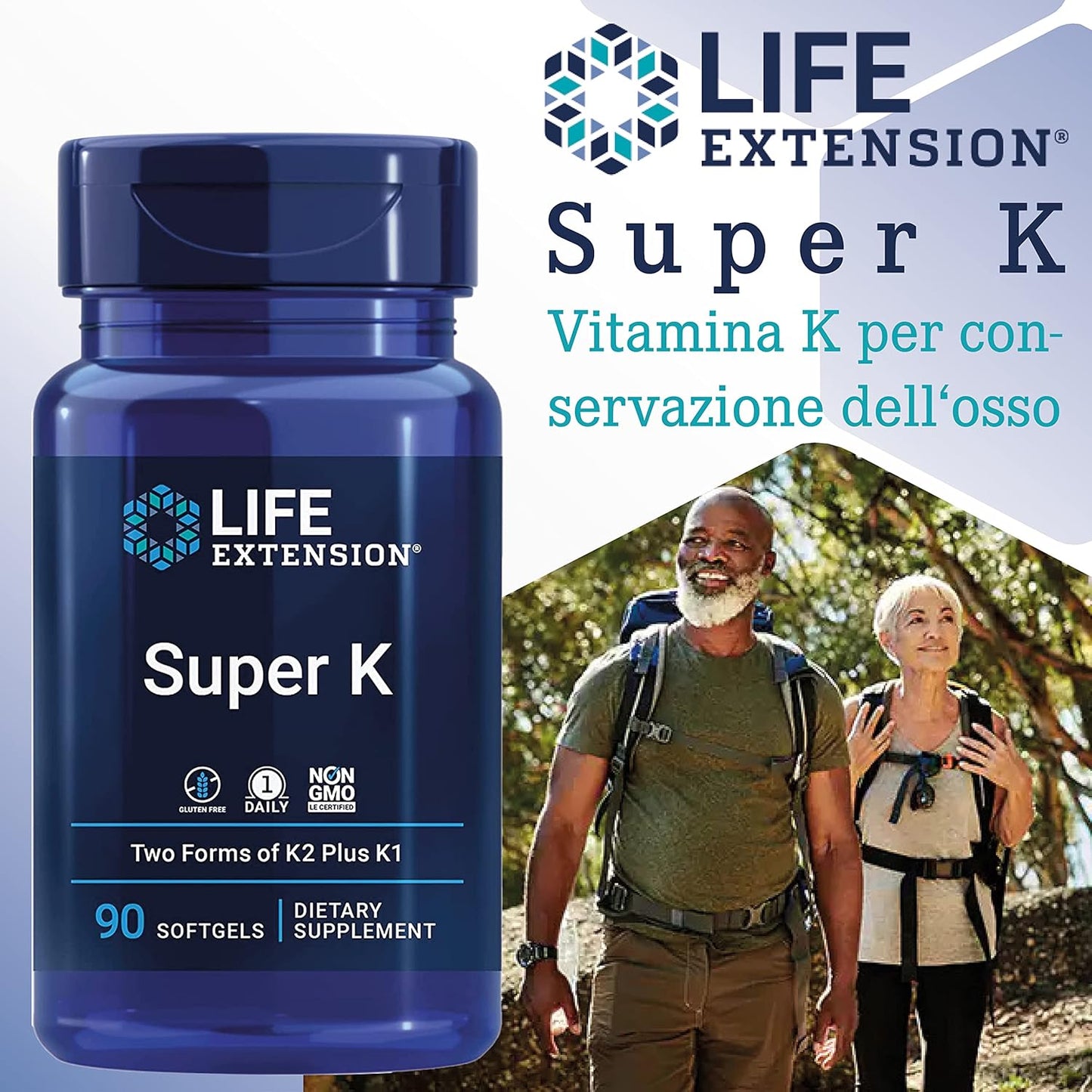 Life Extension, Super K, con MK-7, Depot, Altamente Dosato, 90 Capsule molli, Testate in Laboratorio, Senza Glutine, Senza Soia, Non OGM