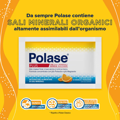 Polase Plus, più Magnesio e più Potassio, Integratore Alimentare di Sali Minerali, Contro Stanchezza e Fatica, Gusto Arancia e Mandarino, 36 Bustine formato convenienza