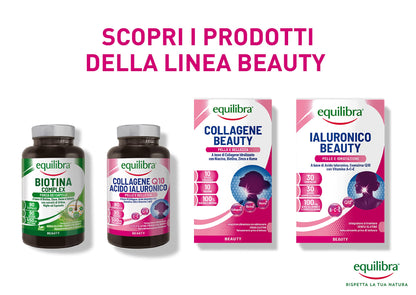 equilibra Integratori Alimentari, Collagene Q10 Acido Ialuronico, Benessere e Bellezza della Pelle, a Base di Collagene Idrolizzato, Acido Ialuronico, Coenzima Q10, Vitamine C ed E, 90 Compresse