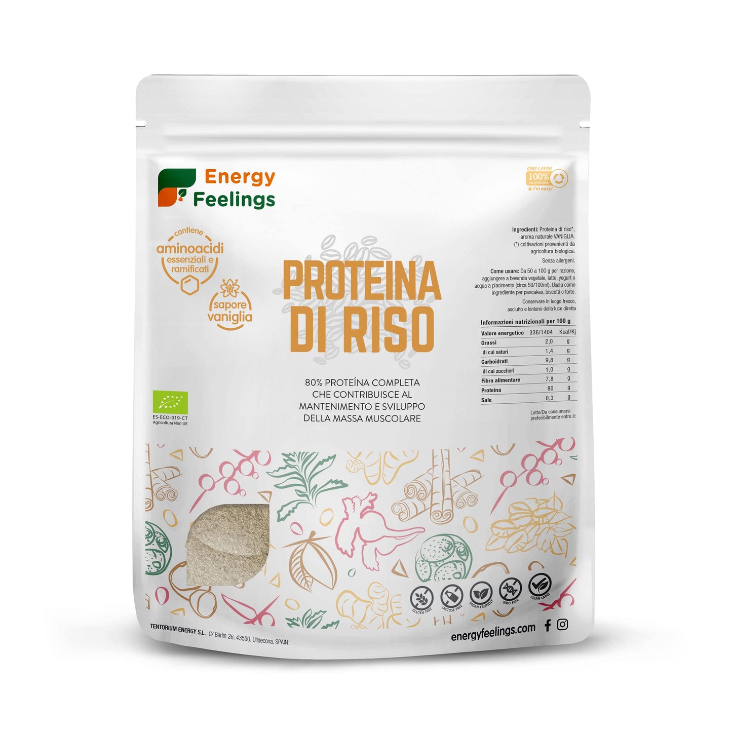 F Energy Feelings Proteine di Piselli in Polvere BIO 1 Kg / 82% Proteine Vegetali/Proteine Vegane Massa Muscolare e Dimagrire/Senza Zuccheri Aggiunti, Lattosio né Glutine